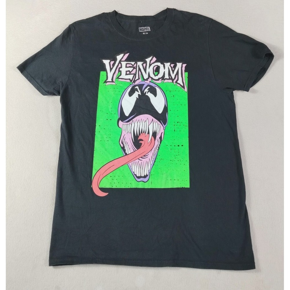 Marvel Venom T Shirt Mens Medium Black Neon Tongue Graphic Tee Superhero Comics